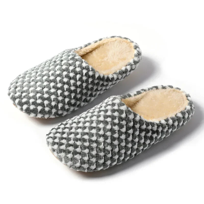 Women Men Winter Warm Slippers Home Bedroom Silent Casual Non Slip Shoes Couples Indoor Soft Sole Cotton Plush Slides