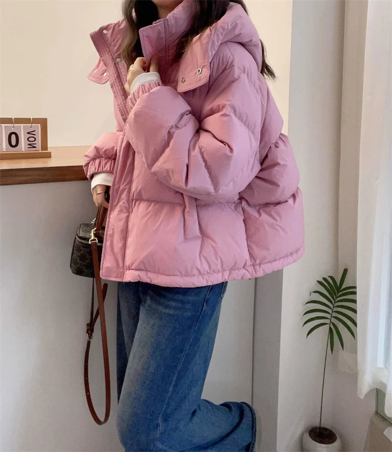 2024 New Winter Jacket Women Puffer Warm Parkas Female Long Sleeve Casual Cotton Padded Jacket Hooded Snow Wear Coat Outwear