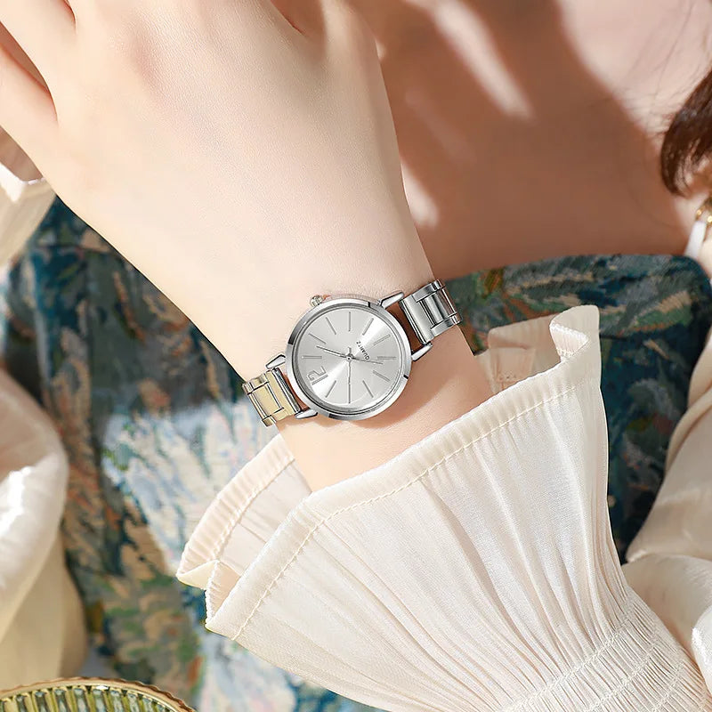 Luxury Watch for Women Simple Round Dial Stainless Fashion Gold Bracelet Quartz Wristwatch Students Ladies Watches Reloj Mujer