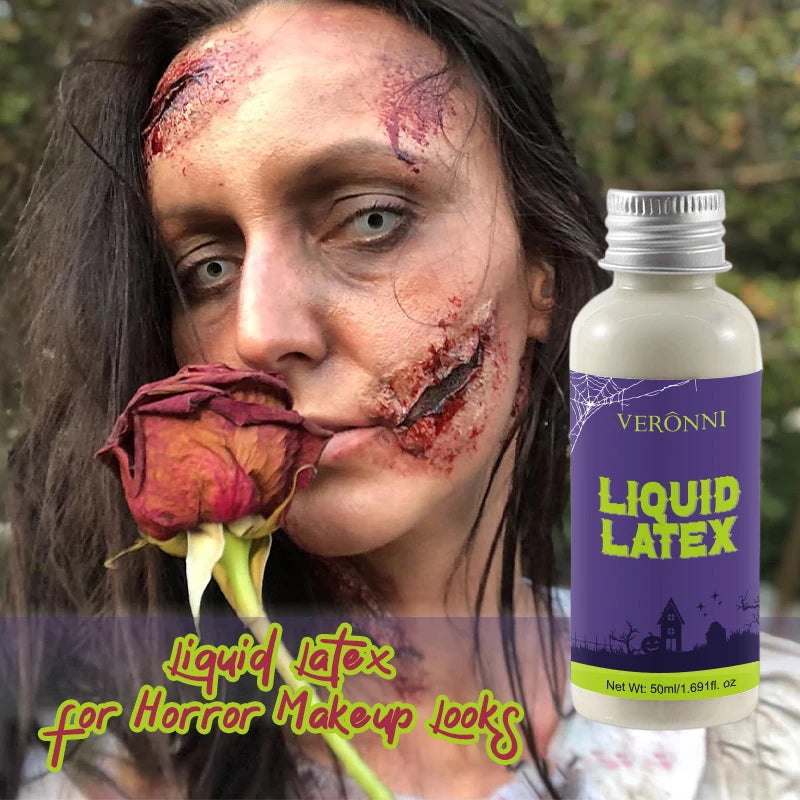 Halloween Makeup Kit-Liquid Latex SFX Cosmetic,Realistic Fake Blood & Wax with Spatula,Washable SFX Makeup for Halloween,Cosplay
