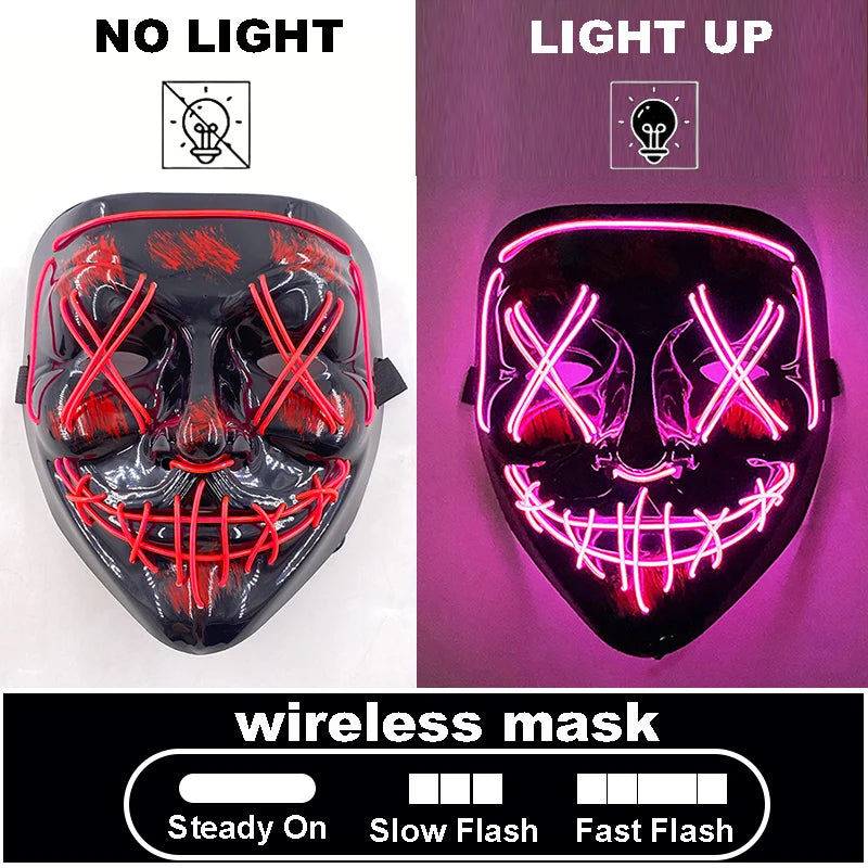 Halloween Letter V Horror Mask and colorful gloves Wireless Scary Glowing Mask for man women Festival party costume supplies