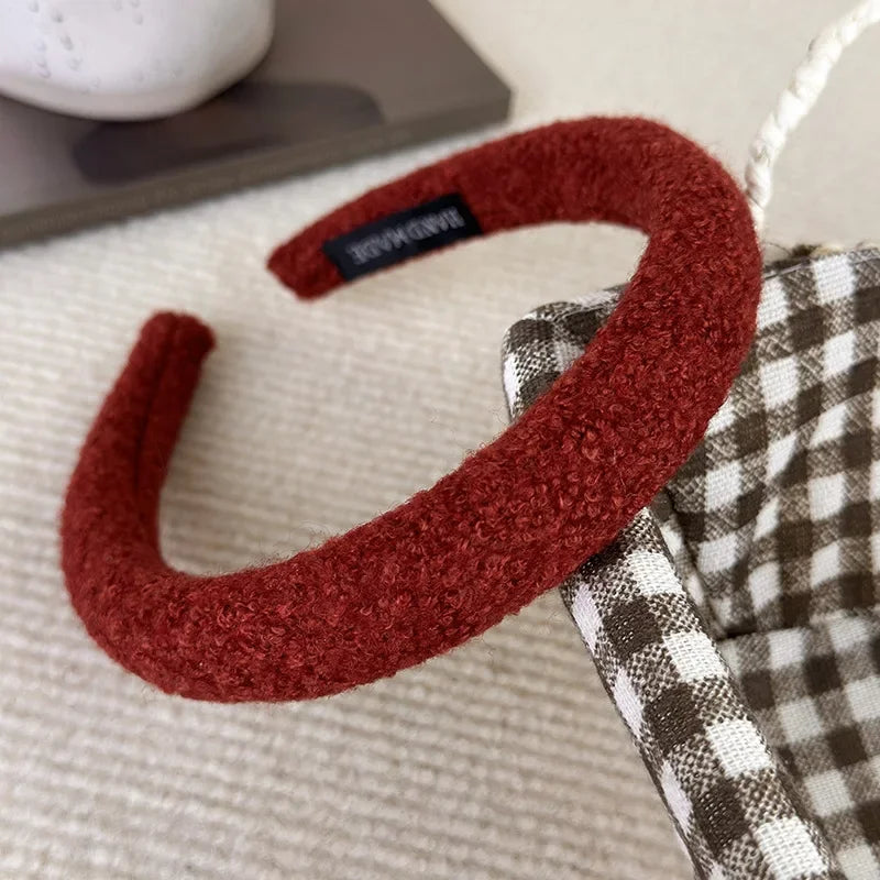 Winter Retro Solid Color Plush Headbands Sponge Wide Hair Band For Women Girl Simple Elegant Hair Hoop Fashion Hair Accessories