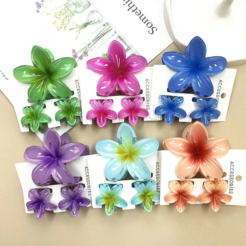 3Pcs/Set Sweet Flower Colroful Gradient Hair Claws Ponytail Cip Clamp Barrettes Hairpins For Women Girl Beach Hair Accessories