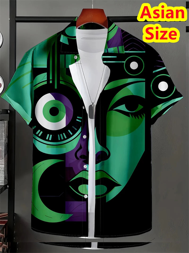 Abstract Men's Shirts Streetwear Beach Male Shirt Short Sleeve Cool Skull 3d Hawaiian Shirt Man 2025 New Tops Women Hip Hop Tops