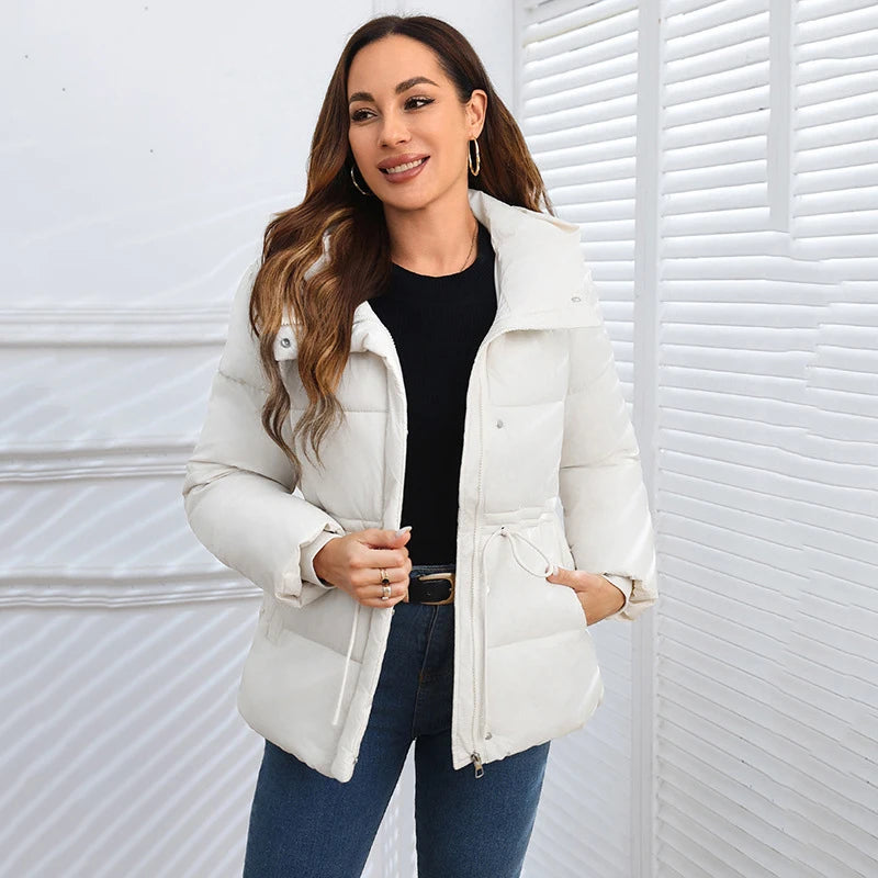 Women's Winter Tops Jacket Cotton Coat Waist Drawstring Hooded Large Size Warm Thickened Vintage Leisure Designed Soft Versatile