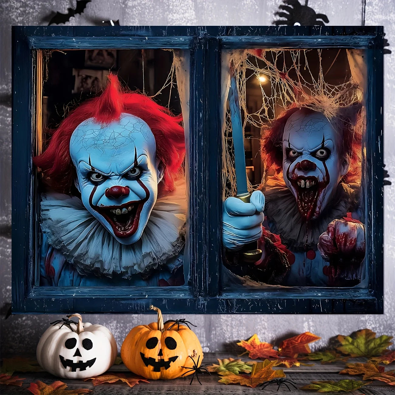 Halloween Clown Window decoration - Terrifying Outlines, bloody knives and gloves, perfect for indoor/outdoor party decoration
