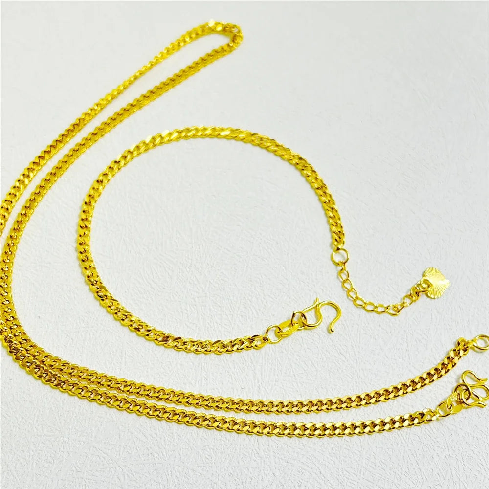 24K Gold Color Jewelry Sets For Women Link Chain Necklace Bracelet 2 pcs Wedding Jewellery Set Accessories Party Gifts Bijoux