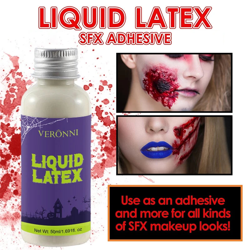 Halloween Makeup Kit-Liquid Latex SFX Cosmetic,Realistic Fake Blood & Wax with Spatula,Washable SFX Makeup for Halloween,Cosplay