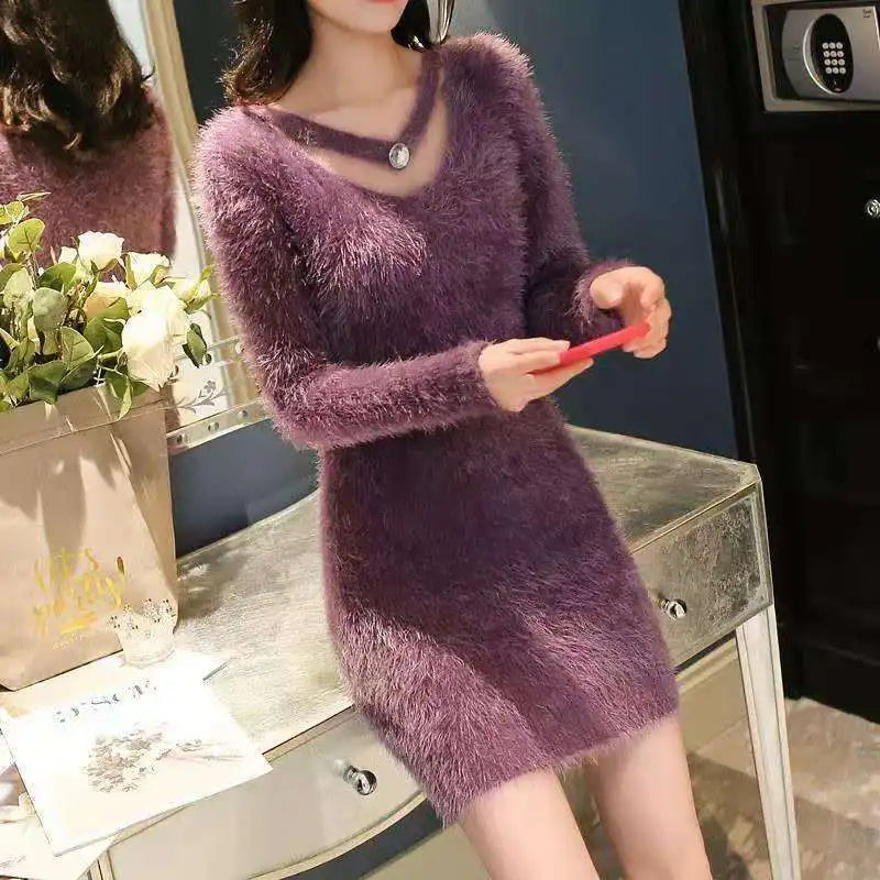 Women's Autumn Winter y2k Dresses Casual Korean Fashion Clothing Slim Mini Sweater Dress White Black Knitted Bodycon Vestidos