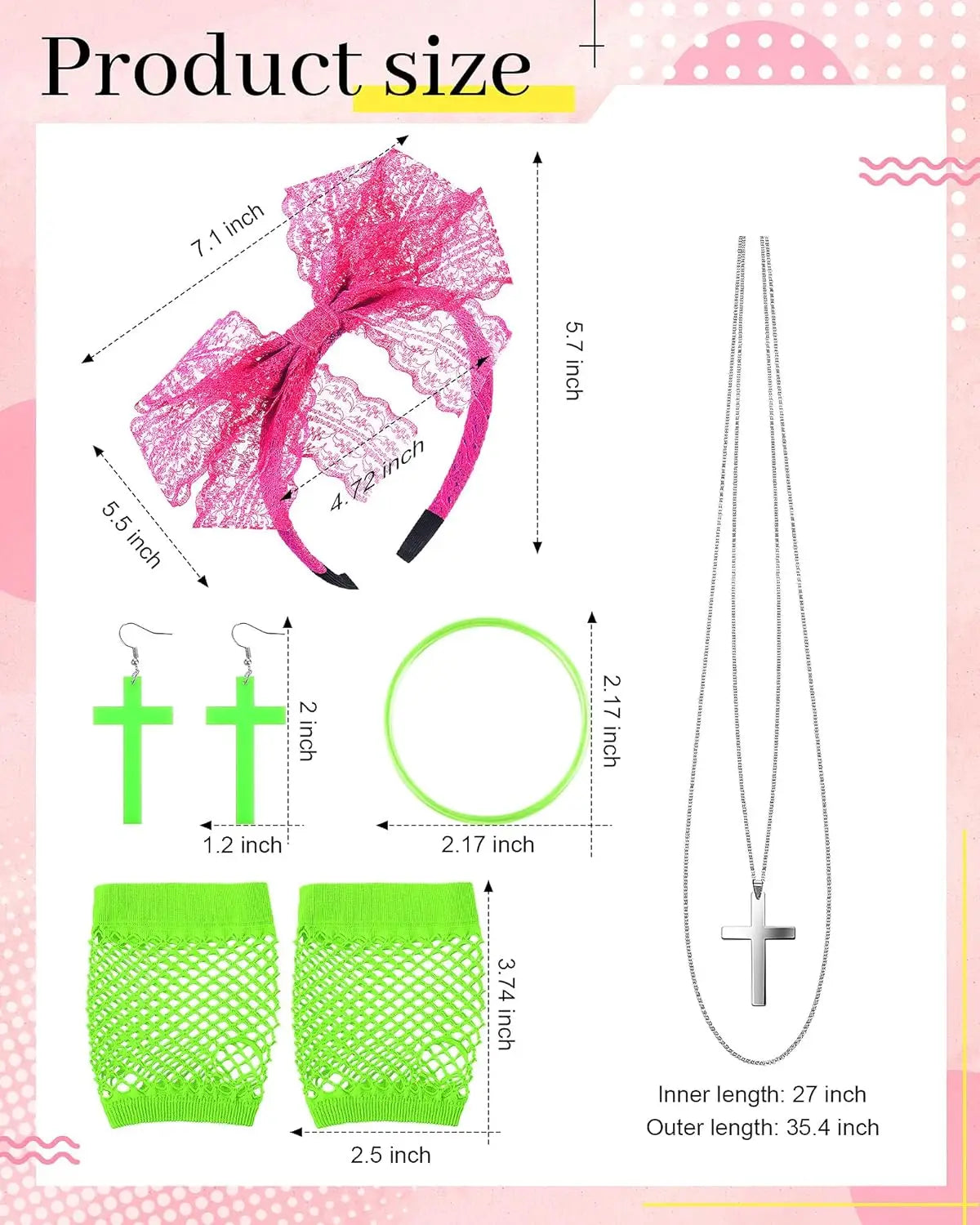 80s Accessories Women Dress Costume Lace Headband Earrings Fishnet Gloves Necklace Bracelet anime accessories set fancy dress