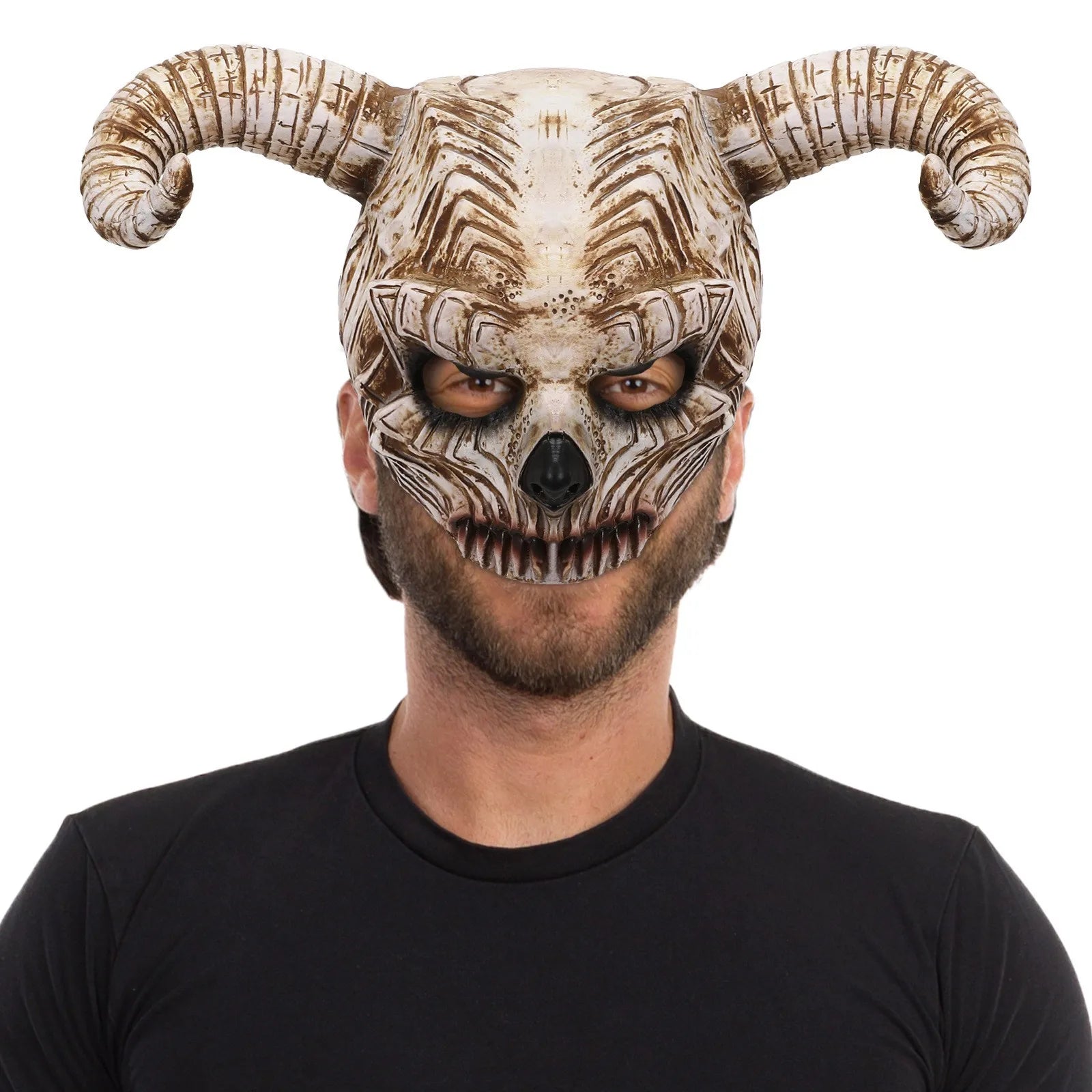 Halloween Devil Skull Half Face Bull Horn Mask Carnival Party Makeup Ball Horror Dress Up Cosplay Latex Mask Mascaras Halloween