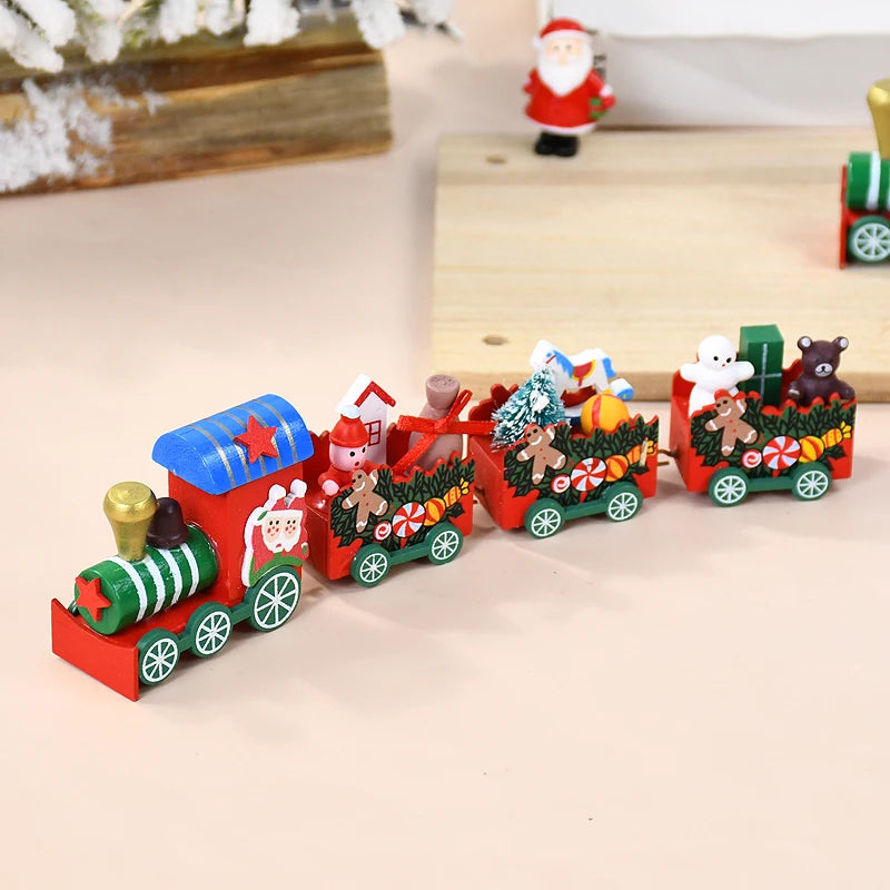 Christmas Wooden Train Merry Christmas party Decorations Home Desktop Ornament Xmas Navidad Noel Kids Gift New Year 2025 Gifts
