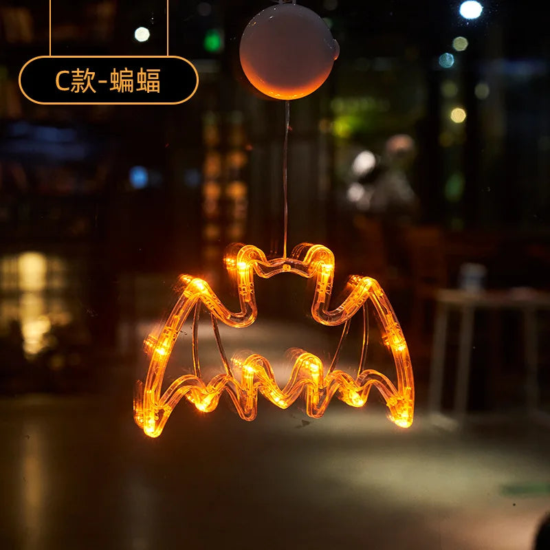 Halloween Decoration Window Lights LED Sucker Lamp Orange Pumpkin Ghost Witch Hat Hanging Lamp Halloween Party Home Decorations