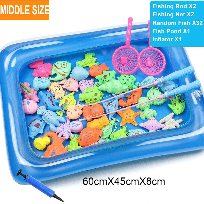 Kids Fishing Toy Set Play Water Toys for Baby Magnetic Rod and Fish with Inflatable Pool Outdoor Sport Puzzle Toys for Children