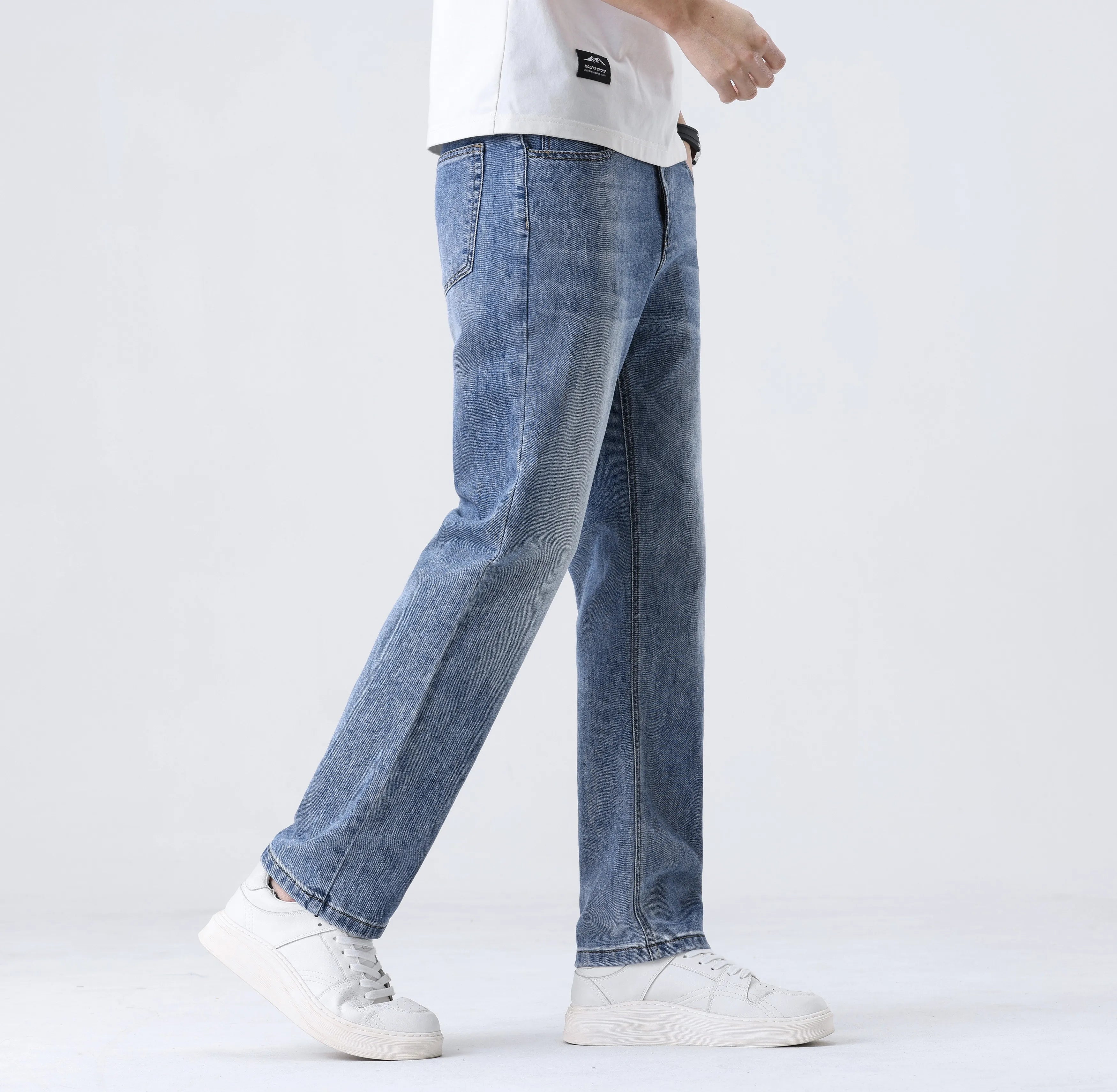 2025 New Loose Straight Leg Jeans for Men  Comfort Thin Stretch Cotton Blend Moisture-Wicking Casual Trousers for Daily Wear