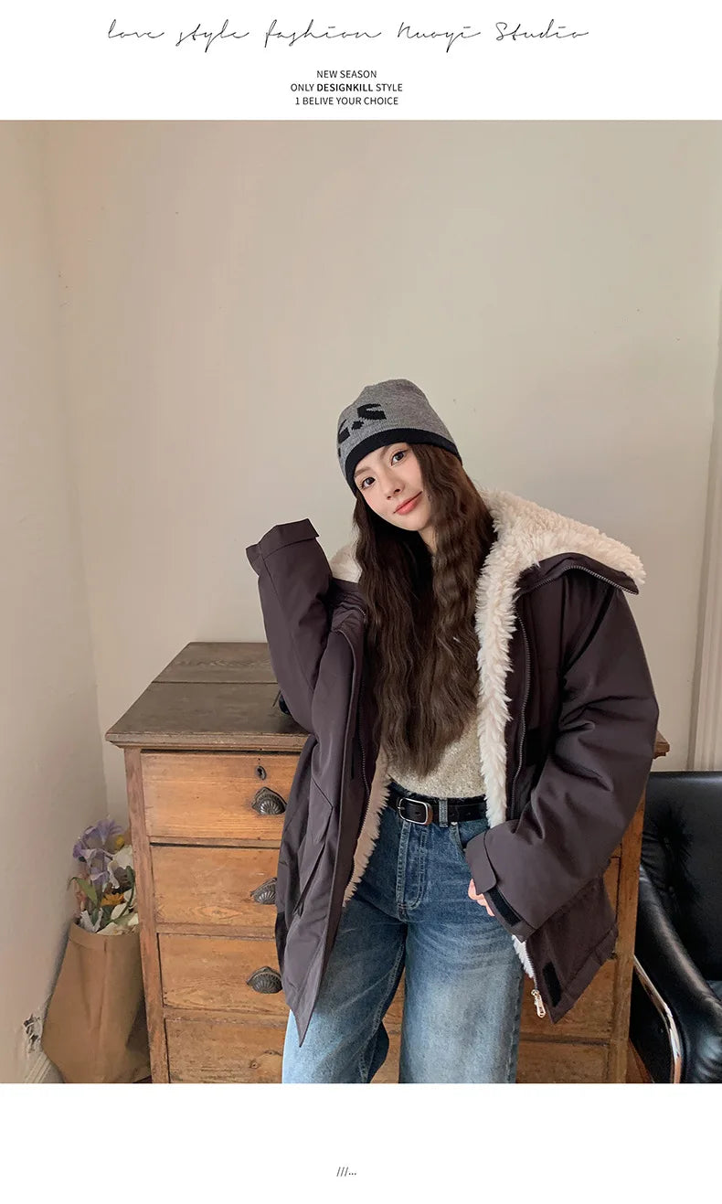 Women Parkas Short Coats Jackets Turn Down Collar Thick Warm Y2k Streetwear Elegant Jacket Work Coat Autumn Winter 2025