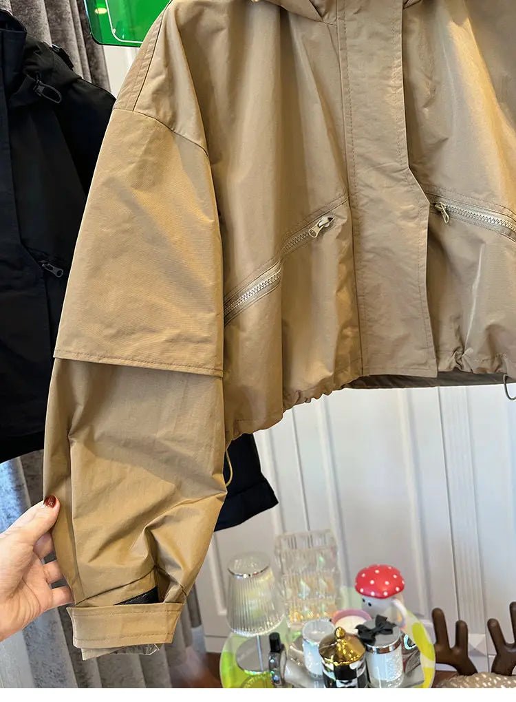 Solid Color Hooded Jacket For Women 2025 Winter New Fashion Windbreaker Short Jacket