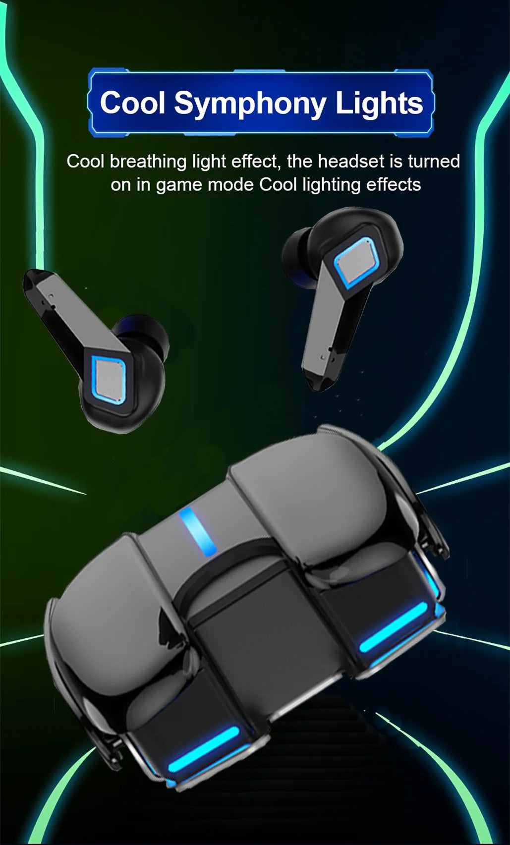 Bluetooth Gaming Earphone Cool Appearance Aluminum Alloy Base Lighting Music Game Dualmode Low Latency HiFi Sound Effect Headset