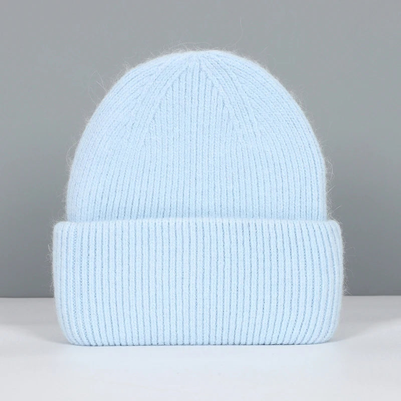 Winter Hats For Women Rabbit Fur Beanie Hat Woman Knitted Skullies Beanies Solid Wool Soft Autumn Winter Cashmere Caps Bonnet