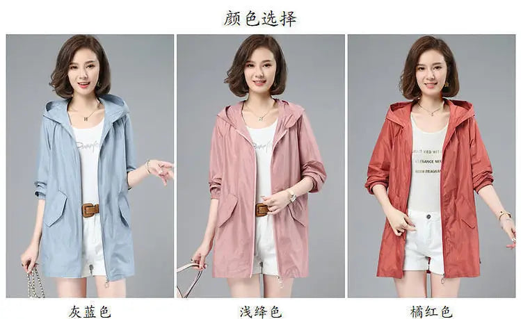 Women Thin Jacket New Sun UV-proof Hooded Coat Outdoor Long Sleeve Female 2023 Summer Windbreaker Casual Outerwear Top