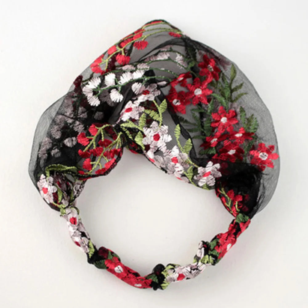 Simple Women Floral Embroidery Lace Face Wash Hair Band Hair Accessories Headdress Turban Headband