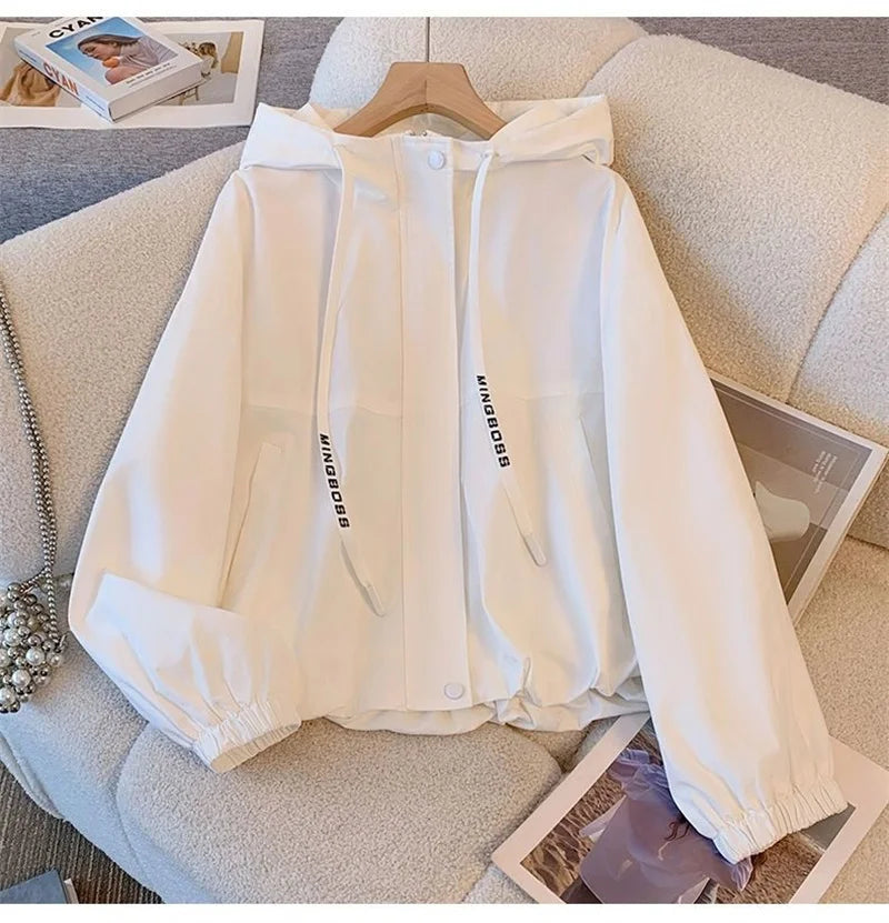 Women's Jacket Fashion Hooded Windbreaker New Spring Autumn Female Casual Short Coat Outwear Pink Green White Female Outerwear