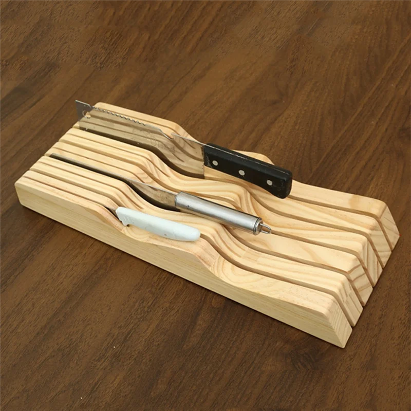 SOFT-Kitchen Drawer Knife Holder Knife Block Kitchen Drawer Organiser Storage Khaki Organizers