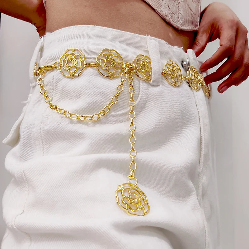 Women's Flower Accessories Skirt Suit Decoration Belt Waist Chain Metal Belts for Women Cowgirl Western Adjustable Concho Belt