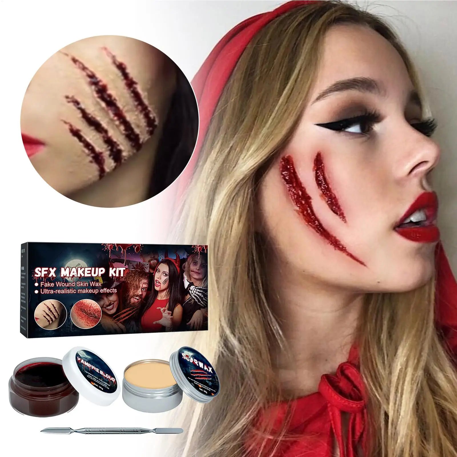 2-in-1 Halloween Makeup Kit, Washable Special Effect Cosmetics for Body Painting Eyebrow Nose Wound Role-Play Zombie Theater