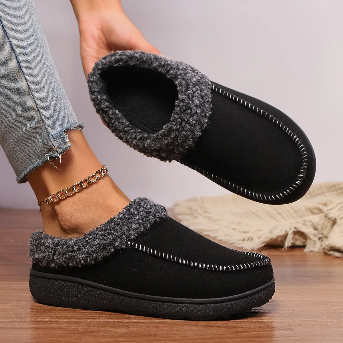 Slippers Men Winter Plush Warm Thick Sole Indoor Non-slip Women Couples Home Shoes Casual Platform Ankle Boots Loafers