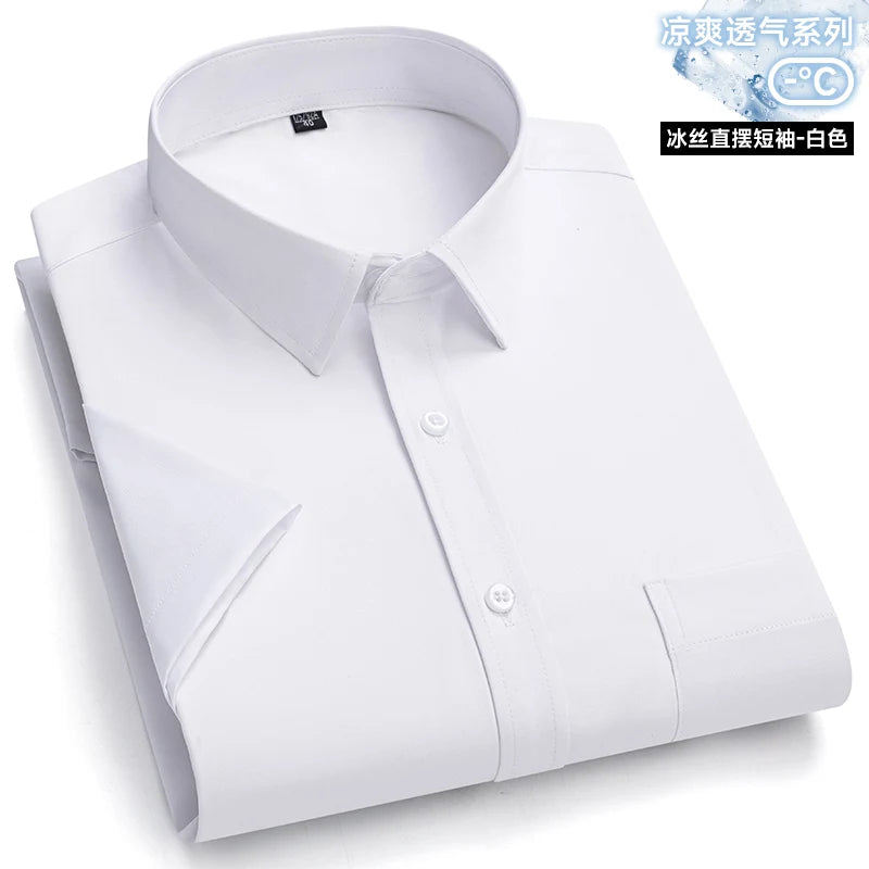 Anti-Wrinkle Men Shirts Short Sleeves Dress Shirts For Men Slim Fit Camisa Social Business Blouse Pocket White Shirt 6XL 7XL