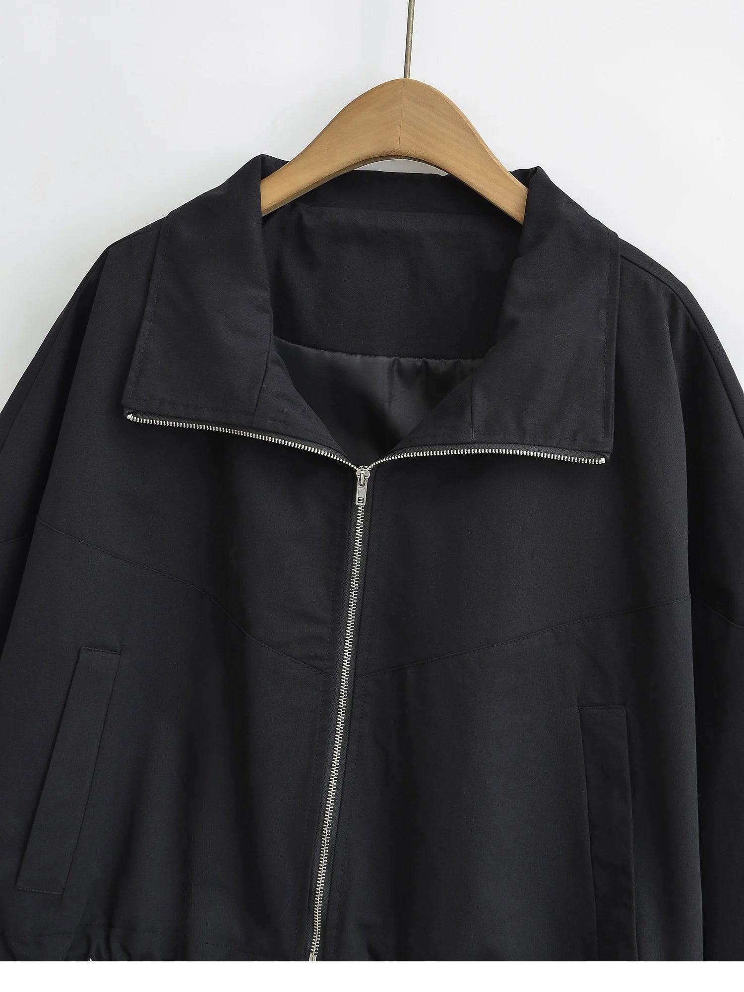 Women's Cropped Utility Jacket - Drop Shoulder Drawstring Hem Ribbed Cuffs Lightweight Cotton