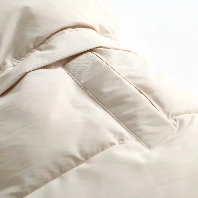 Winter Women Solid Loose Vest Fashion Drawstring Stand Collar Long Vest Jacket  Cotton Padded Women Windproof Warm Waistcoat