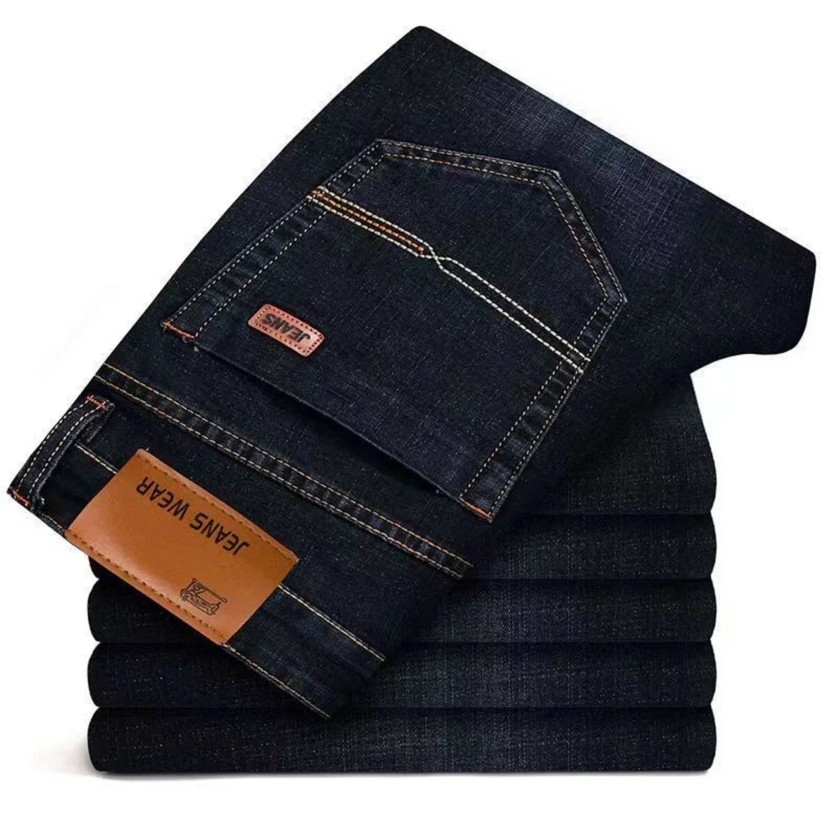 2025 men's fashion business jeans classic style casual elastic slim fit jeans men's denim pants black blue