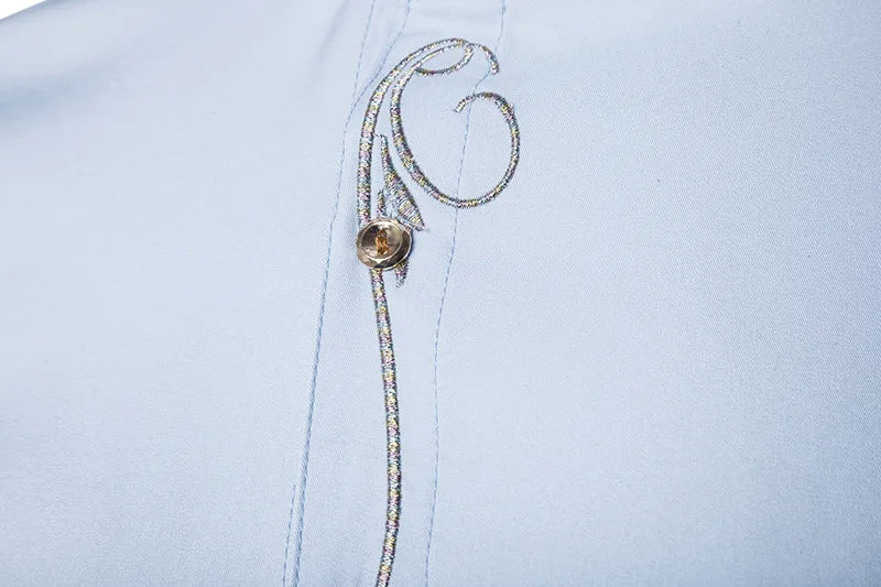 2025 Men's Oblique Button Dress Shirt High Quality Long Sleeve Slim Embroidery Shirts Men Stand Collar Business Wedding Camisas