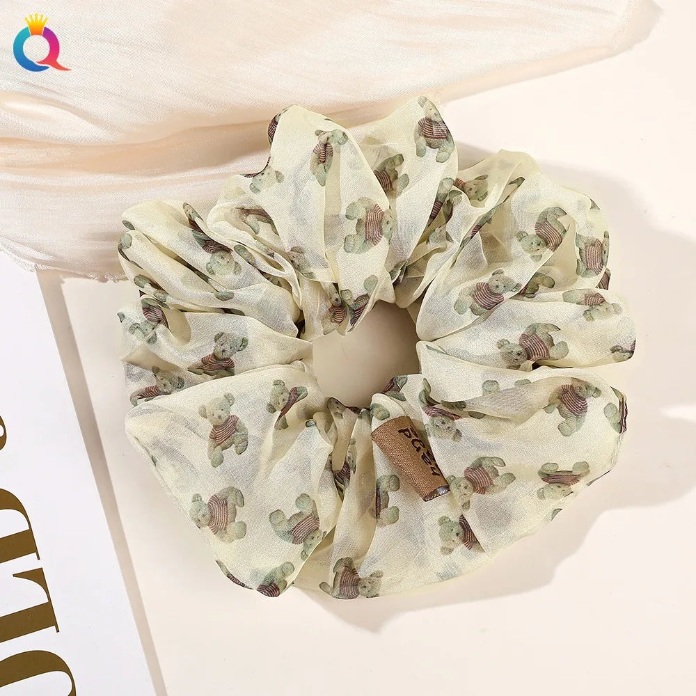 2023 New Large Chiffon Printed Scrunchie Women Girls Elastic Hair Rubber Bands Accessories Tie Hair Ring Rope Headdress Headwear