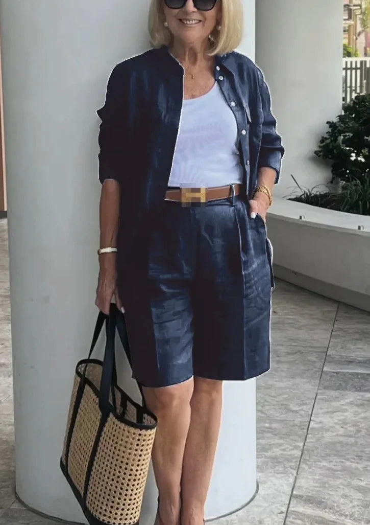 Casual Women Suit Long Sleeve Shirt + High Waist Crotch Pants Sets Two Piece Set Solid Women's Outfit Spring Autumn 2-piece Set