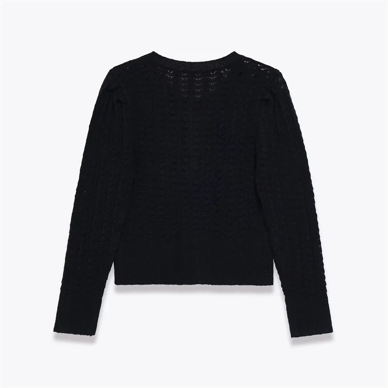 Women's Jacket 2025 Autumn New Style Black Long Sleeve Round Neck Simple KNIT Cardigan Jacket Casual Fashion Versatile