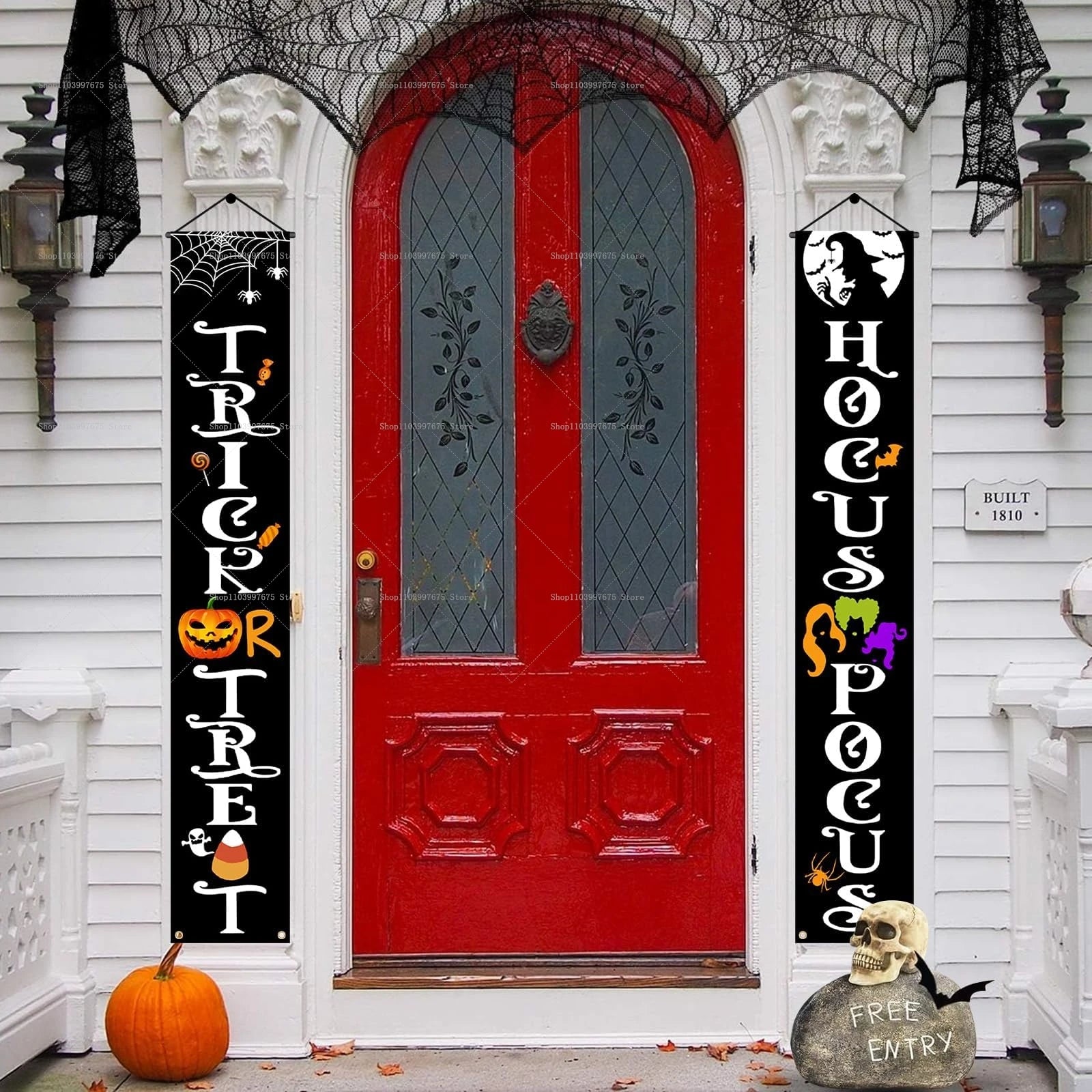 Halloween Pumpkin Ghost Decorations Outdoor Indoor Welcome Banners Porch Hanging Signs Front Door Outside Yard Party Supplies