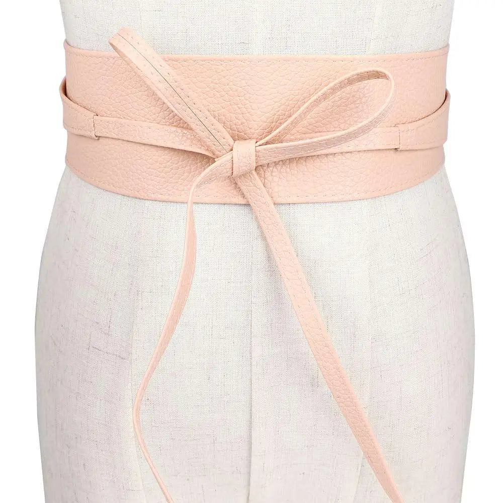 Dress Accessories Soft Leather for Female Elegant Bow Belt Dress Belt Wide Self Tie Wrap Around Waist Band Ladies  Girls Belt
