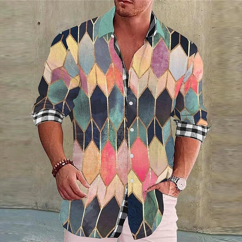 New men's shirts in summer color lines 3D printing long-sleeved single-breasted shirts fashion design ball party jacket S-6XL