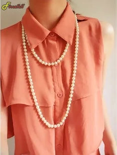 New Women Jewelry Pearl Bead Necklace Long Sweater Chain Necklace For Women Dress Accessories Gift For Girl Mother