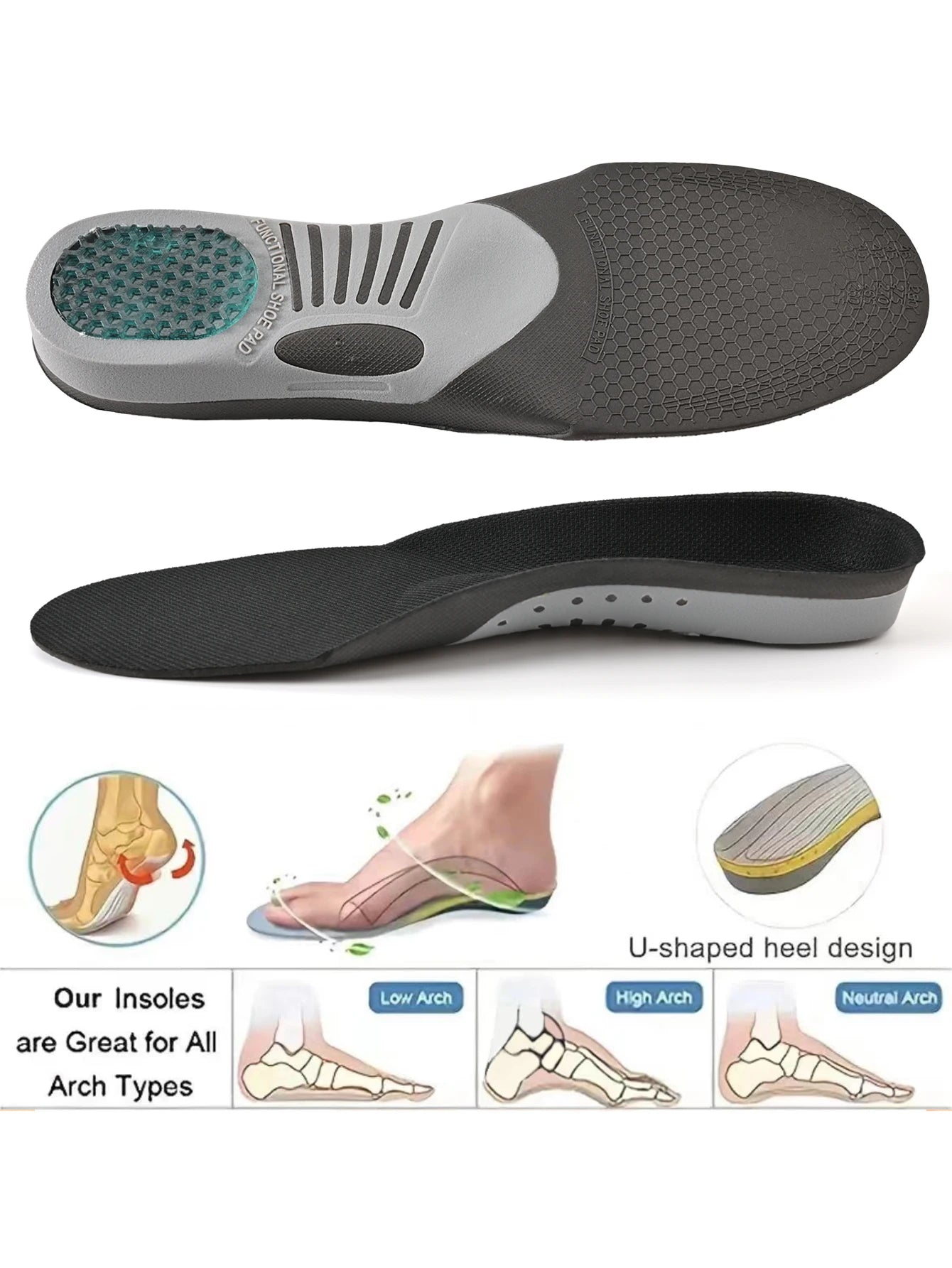 1 Pair Plantar Fasciitis Orthotic Shoe Inserts Arch Support Gel Comfort Shoe Insoles Athletic Running Insoles For Women And Men