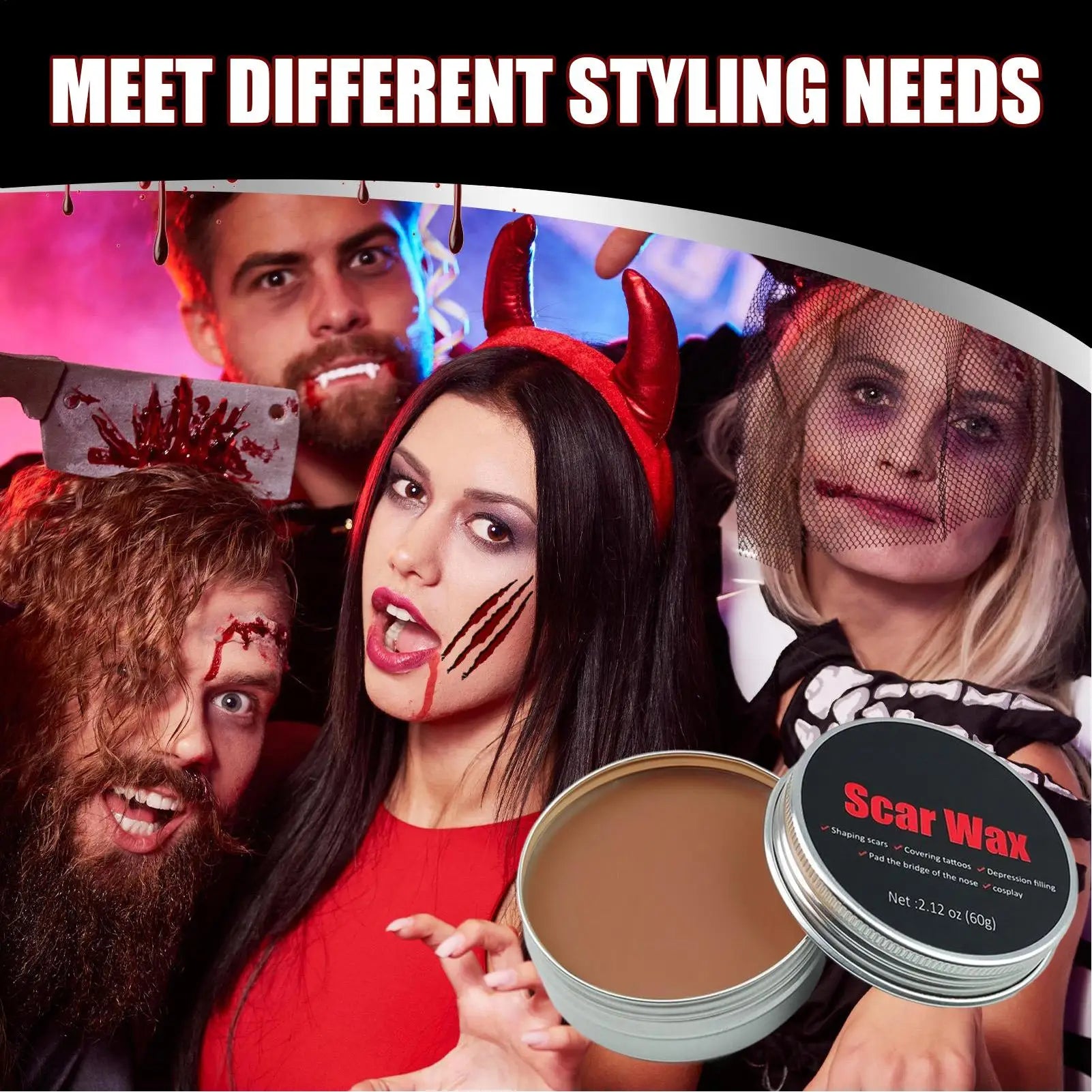 Halloween Makeup Kit Scars Wax Special Effects Stage Fake Wound Skin Wax with Spatula Stipple Sponge Fake Wood Special