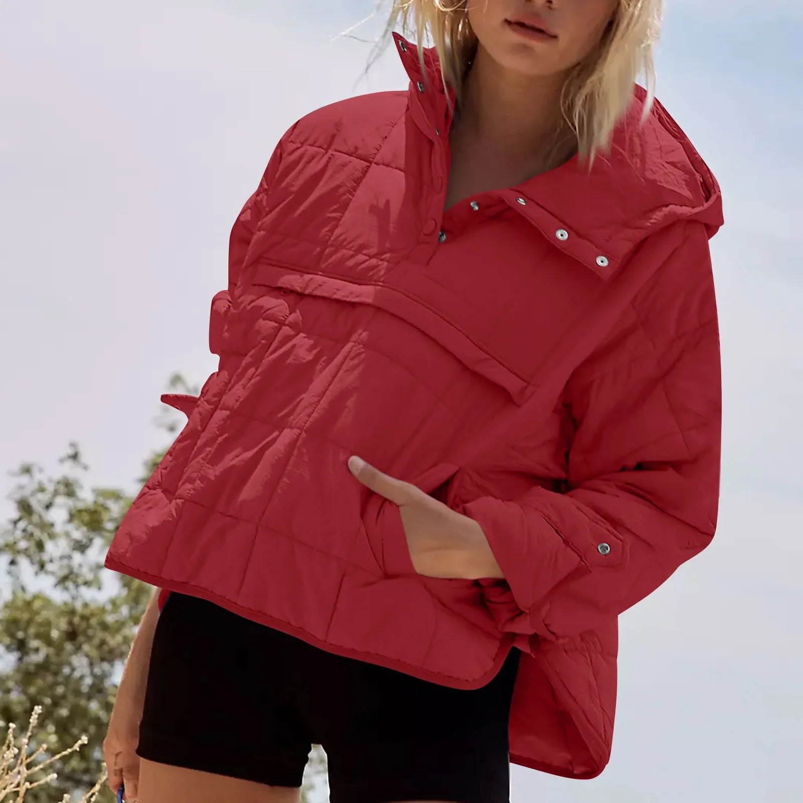 Quilted Jackets for Women Lightweight Long Sleeve Button Down Jacket Warm Winter Coat Outerwear with Pockets Ropas De Mujeres