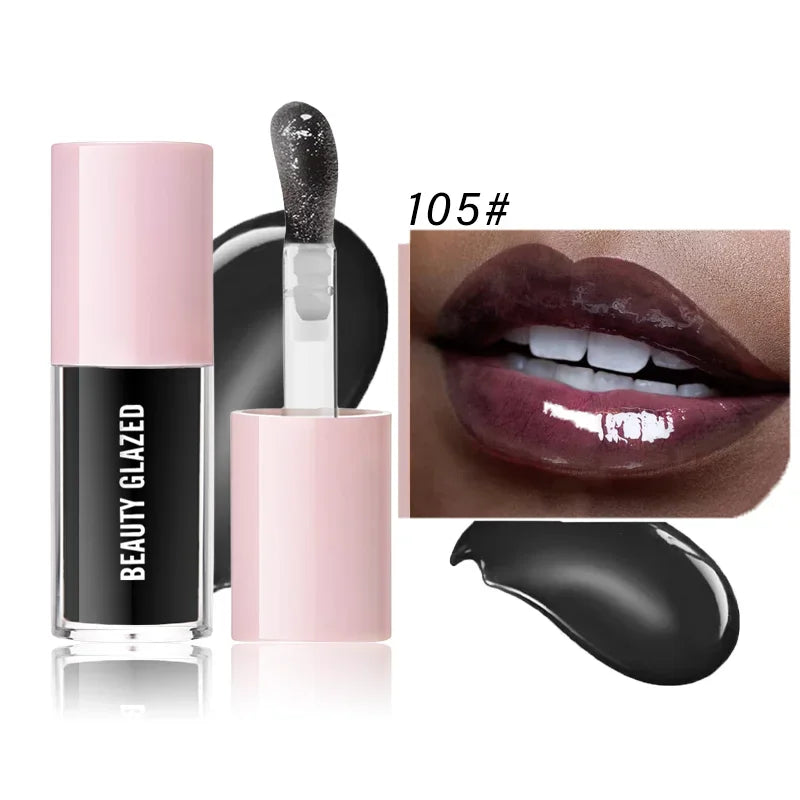BEAUTY GLAZED Black Transparent Lip Gloss,Nourishing, Anti-aging, Brightening Lips, Lip Care Oil ﻿