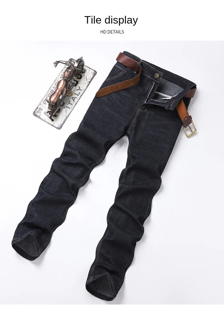 2024 Denim Jeans Casual Fashion Business Pants Classic New Arrivals Elastic Regular Fit Straight Trousers