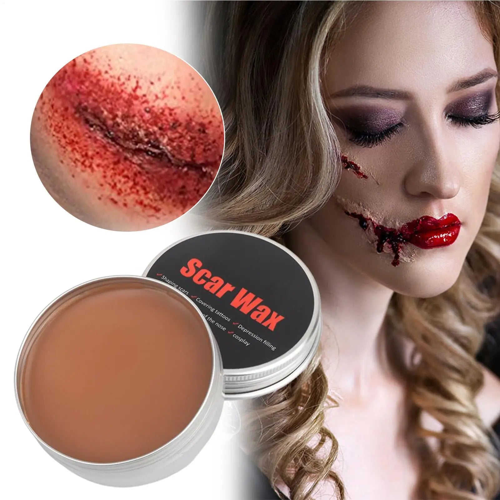 Halloween Makeup Kit Scars Wax Special Effects Stage Fake Wound Skin Wax with Spatula Stipple Sponge Fake Wood Special