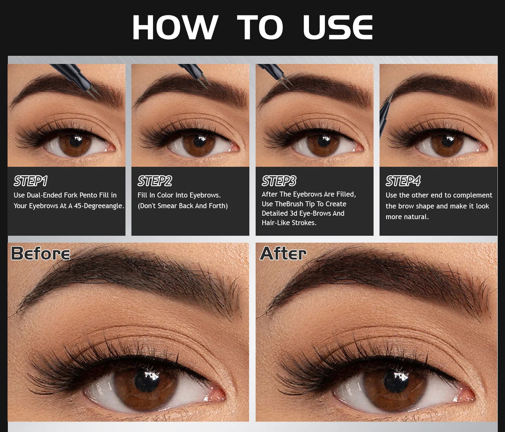 Two-pronged Eyebrow Pencil Waterproof Two-in-one Liquid Eyebrow Pencil Curved Eyebrow Pen With Fork And Precise Brush Tip Makeup