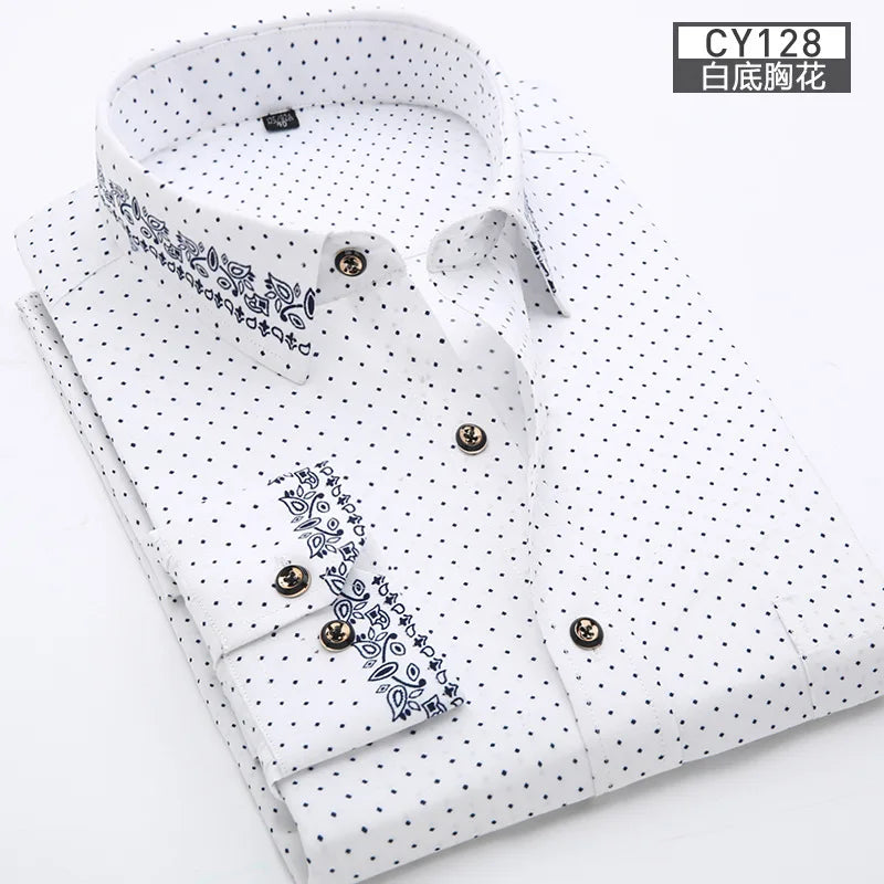 New men's shirt Thin long-sleeved printed spring/summer non-ironing business casual slim slim fashion breathable shirt